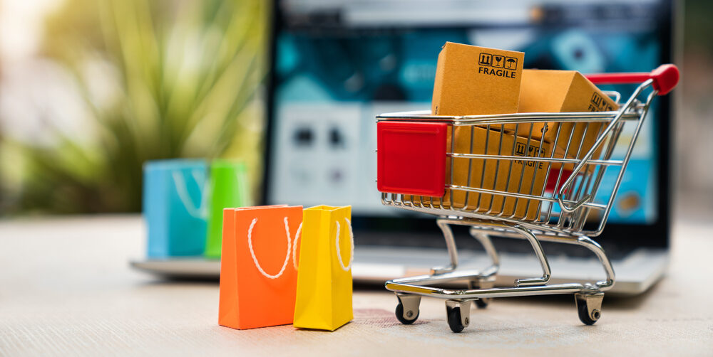 cart in front of a computer