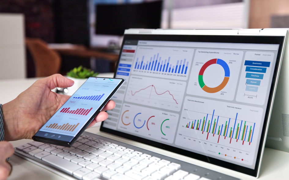 tableau de bord e-commerce sur ecran avec telephone