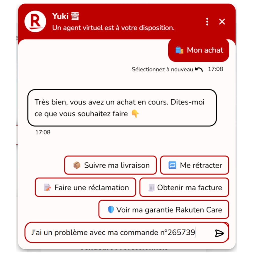 screenshot chatbot yuki rakuten